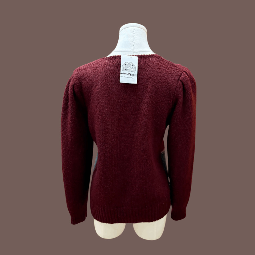 Flocks Sheep Cardigan | Burgundy Knit Embroidery | Size S | Vintage - Picture 2 of 4